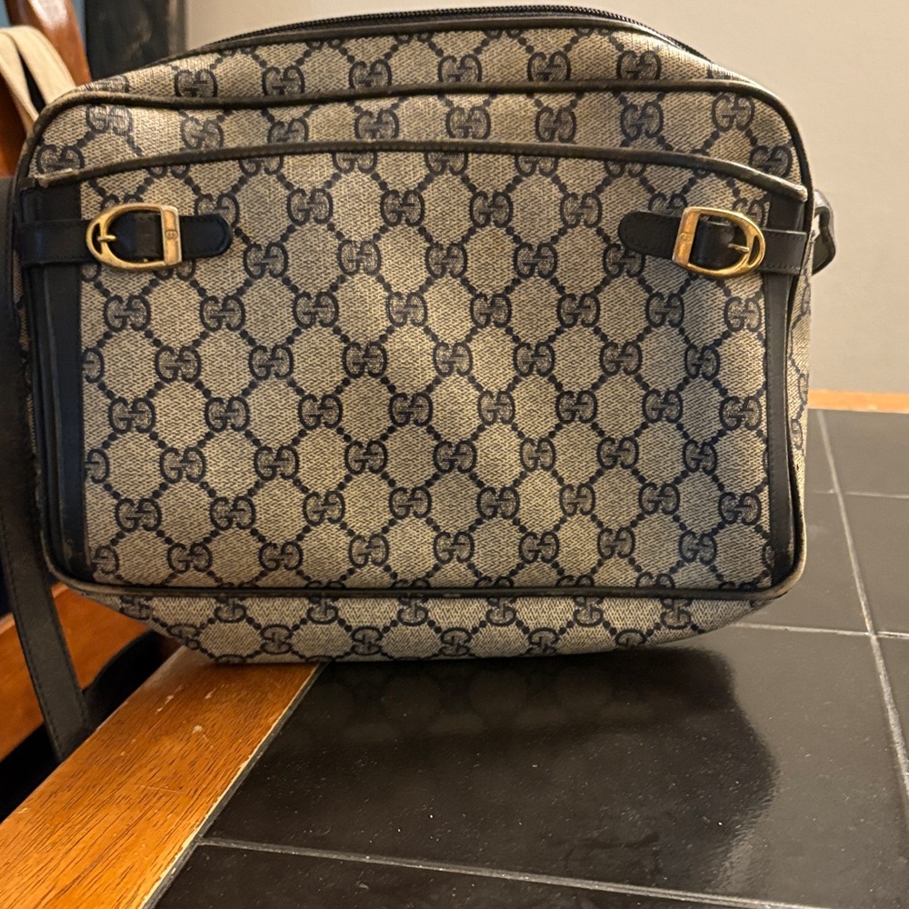 Gucci Beige and Black Monogram Shoulder Bag